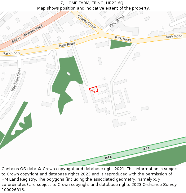 7, HOME FARM, TRING, HP23 6QU: Location map and indicative extent of plot