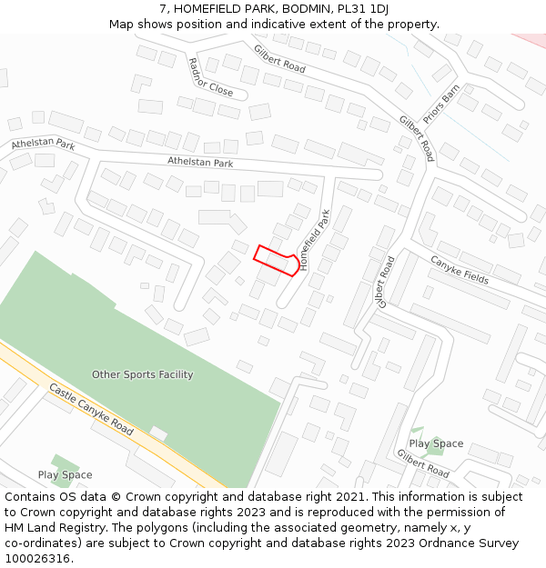 7, HOMEFIELD PARK, BODMIN, PL31 1DJ: Location map and indicative extent of plot
