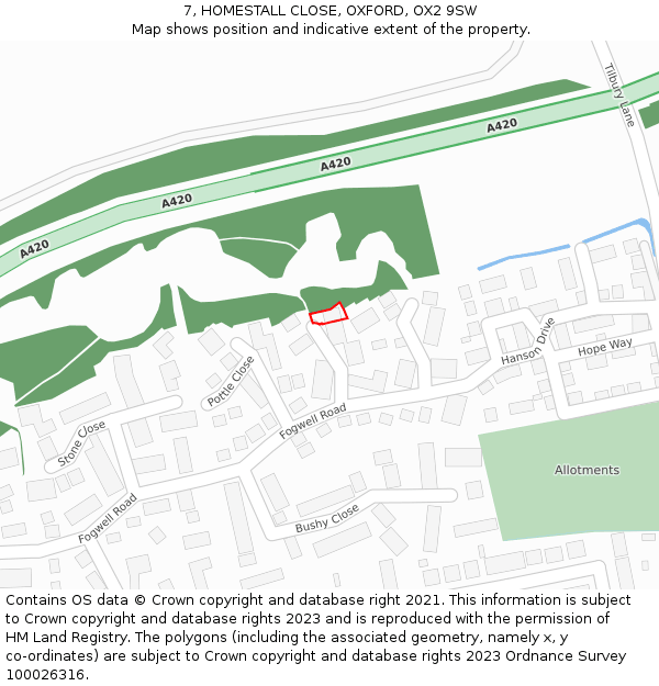 7, HOMESTALL CLOSE, OXFORD, OX2 9SW: Location map and indicative extent of plot