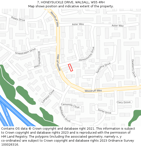 7, HONEYSUCKLE DRIVE, WALSALL, WS5 4RH: Location map and indicative extent of plot
