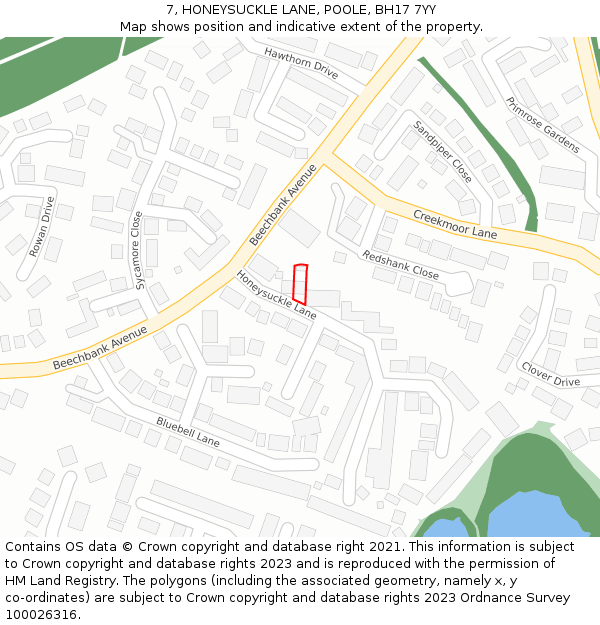 7, HONEYSUCKLE LANE, POOLE, BH17 7YY: Location map and indicative extent of plot