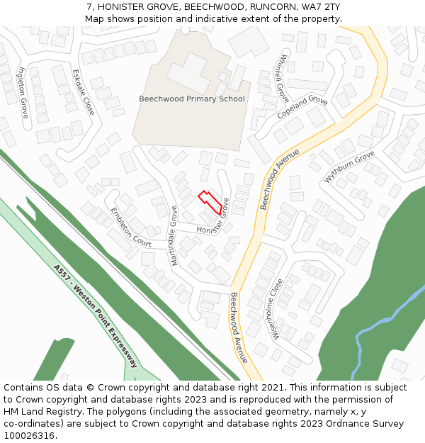 7, HONISTER GROVE, BEECHWOOD, RUNCORN, WA7 2TY: Location map and indicative extent of plot