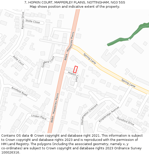 7, HOPKIN COURT, MAPPERLEY PLAINS, NOTTINGHAM, NG3 5SS: Location map and indicative extent of plot