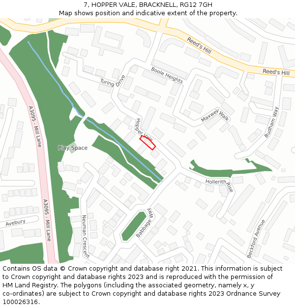 7, HOPPER VALE, BRACKNELL, RG12 7GH: Location map and indicative extent of plot