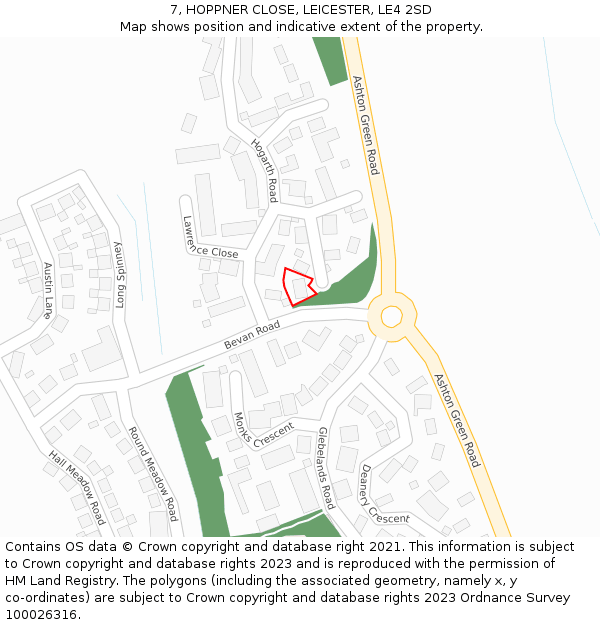 7, HOPPNER CLOSE, LEICESTER, LE4 2SD: Location map and indicative extent of plot