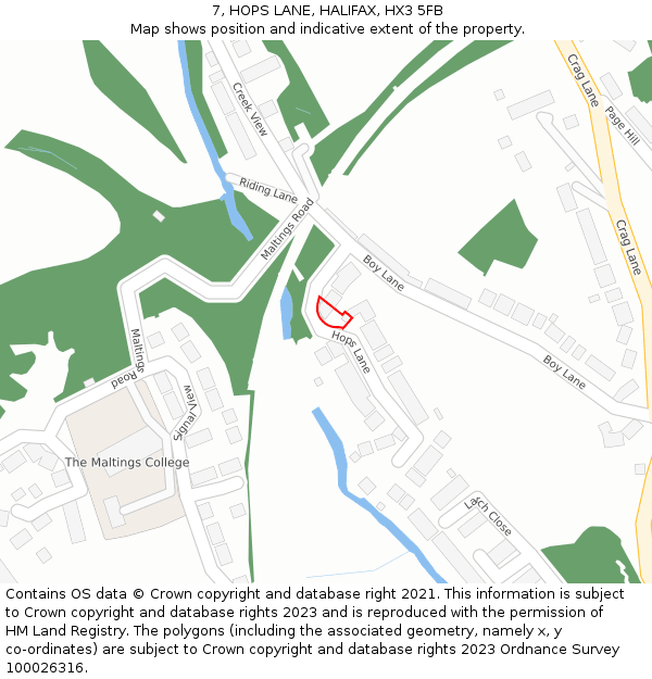 7, HOPS LANE, HALIFAX, HX3 5FB: Location map and indicative extent of plot