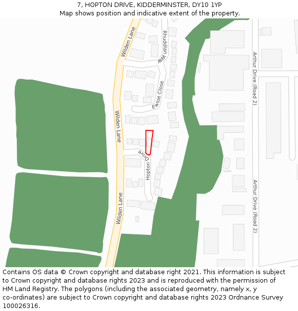 7, HOPTON DRIVE, KIDDERMINSTER, DY10 1YP: Location map and indicative extent of plot