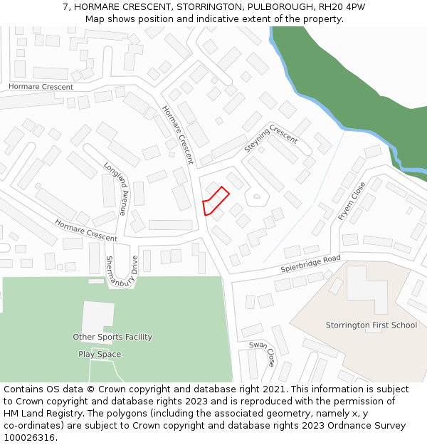 7, HORMARE CRESCENT, STORRINGTON, PULBOROUGH, RH20 4PW: Location map and indicative extent of plot