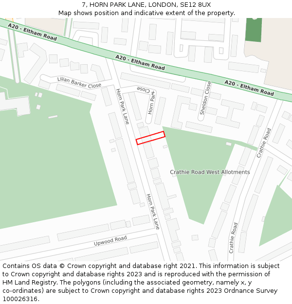 7, HORN PARK LANE, LONDON, SE12 8UX: Location map and indicative extent of plot