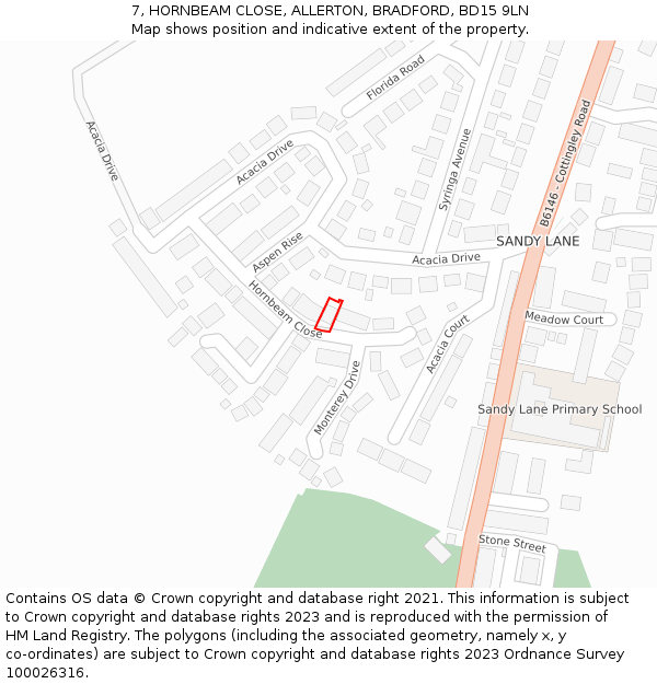 7, HORNBEAM CLOSE, ALLERTON, BRADFORD, BD15 9LN: Location map and indicative extent of plot