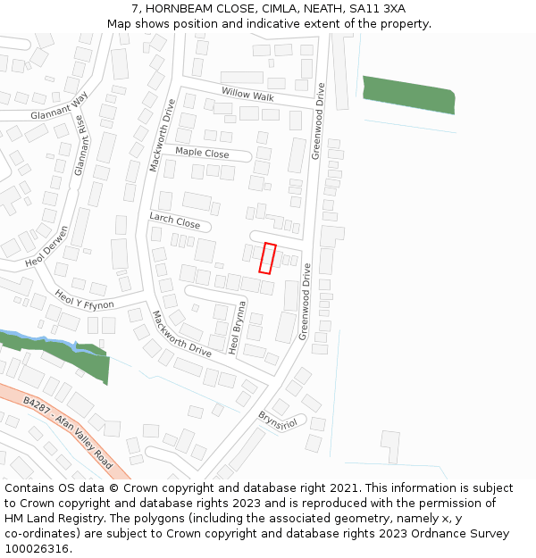 7, HORNBEAM CLOSE, CIMLA, NEATH, SA11 3XA: Location map and indicative extent of plot