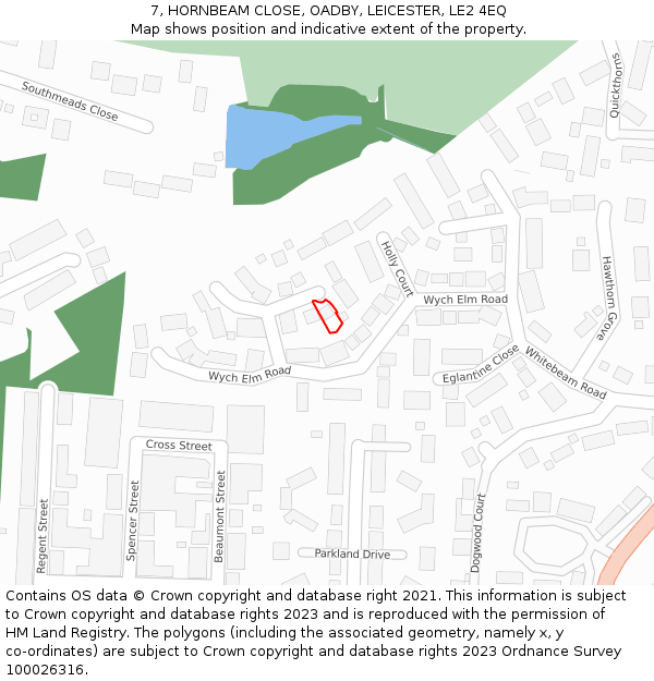 7, HORNBEAM CLOSE, OADBY, LEICESTER, LE2 4EQ: Location map and indicative extent of plot