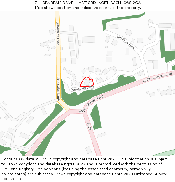 7, HORNBEAM DRIVE, HARTFORD, NORTHWICH, CW8 2GA: Location map and indicative extent of plot