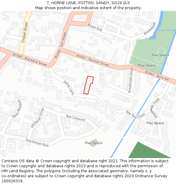 7, HORNE LANE, POTTON, SANDY, SG19 2LS: Location map and indicative extent of plot