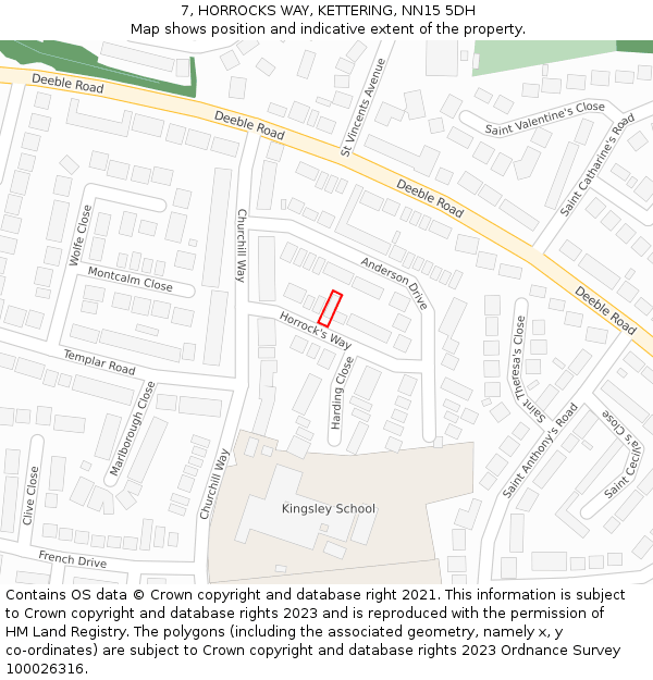 7, HORROCKS WAY, KETTERING, NN15 5DH: Location map and indicative extent of plot