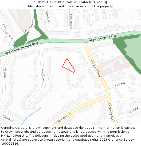 7, HORSEHILLS DRIVE, WOLVERHAMPTON, WV3 9JL: Location map and indicative extent of plot