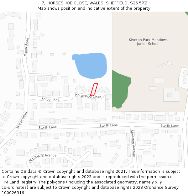 7, HORSESHOE CLOSE, WALES, SHEFFIELD, S26 5PZ: Location map and indicative extent of plot