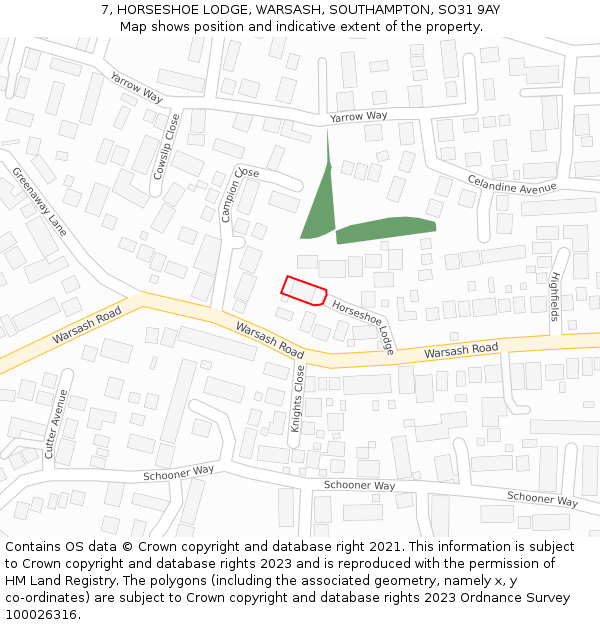 7, HORSESHOE LODGE, WARSASH, SOUTHAMPTON, SO31 9AY: Location map and indicative extent of plot