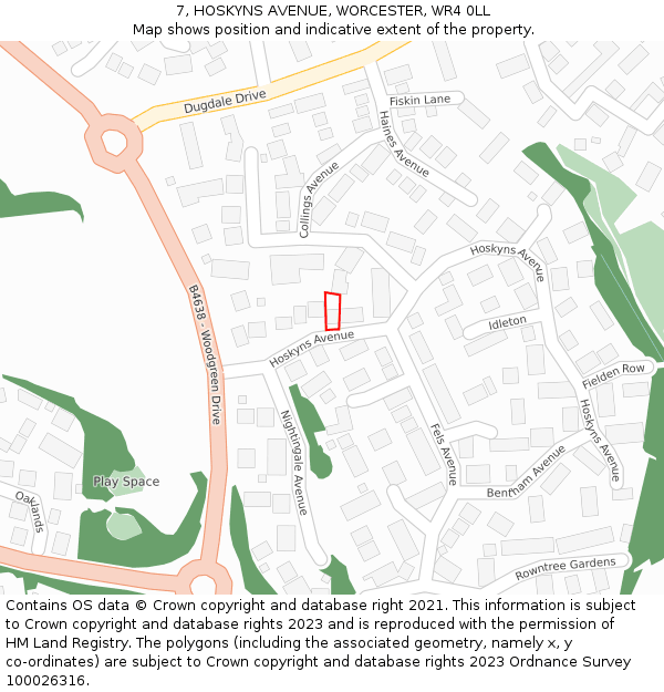 7, HOSKYNS AVENUE, WORCESTER, WR4 0LL: Location map and indicative extent of plot
