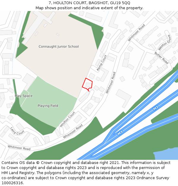 7, HOULTON COURT, BAGSHOT, GU19 5QQ: Location map and indicative extent of plot