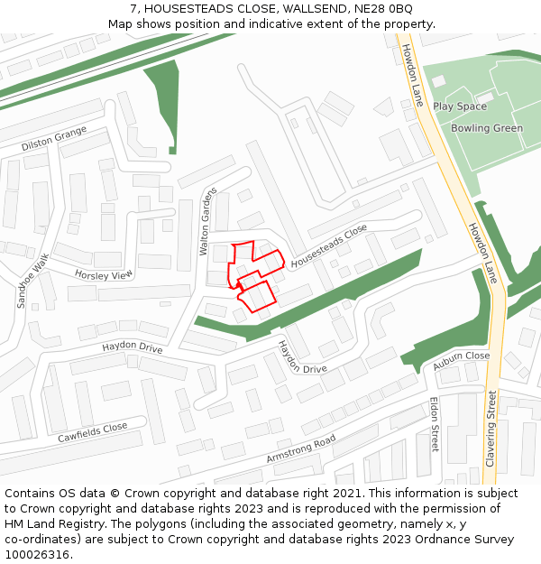 7, HOUSESTEADS CLOSE, WALLSEND, NE28 0BQ: Location map and indicative extent of plot