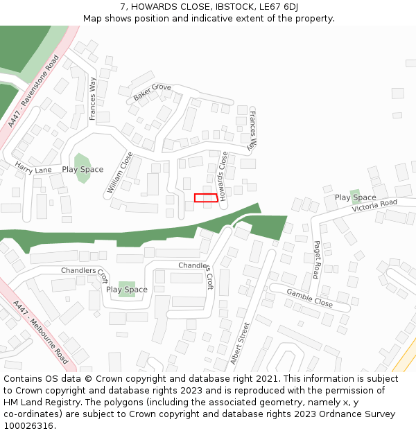 7, HOWARDS CLOSE, IBSTOCK, LE67 6DJ: Location map and indicative extent of plot