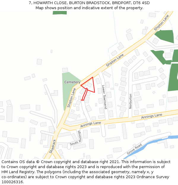 7, HOWARTH CLOSE, BURTON BRADSTOCK, BRIDPORT, DT6 4SD: Location map and indicative extent of plot