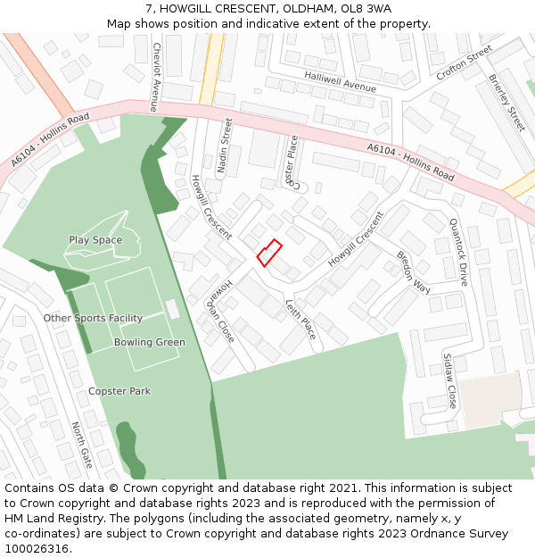 7, HOWGILL CRESCENT, OLDHAM, OL8 3WA: Location map and indicative extent of plot