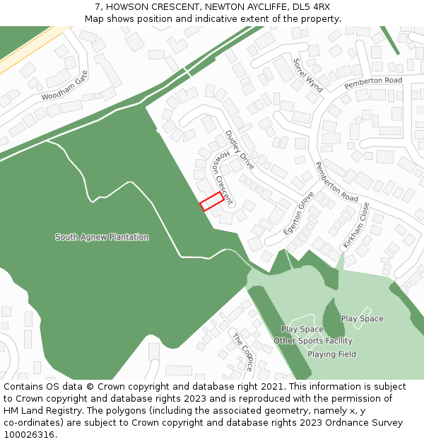 7, HOWSON CRESCENT, NEWTON AYCLIFFE, DL5 4RX: Location map and indicative extent of plot