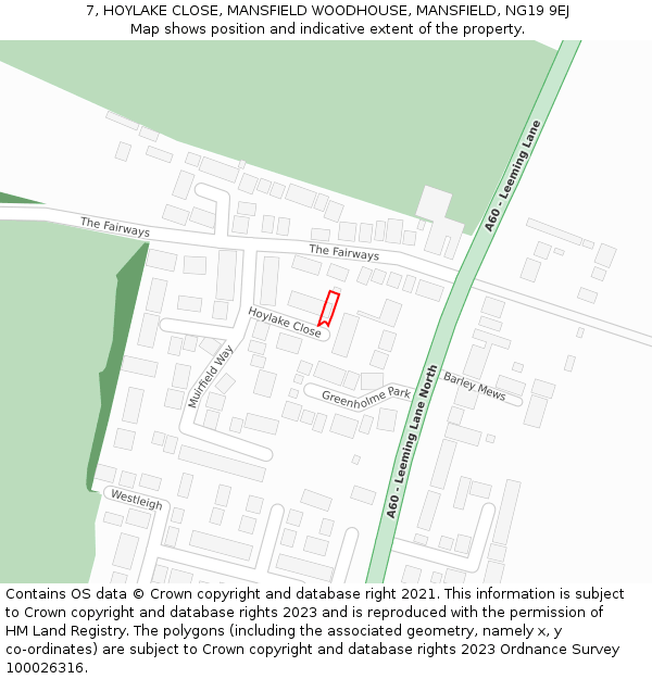 7, HOYLAKE CLOSE, MANSFIELD WOODHOUSE, MANSFIELD, NG19 9EJ: Location map and indicative extent of plot