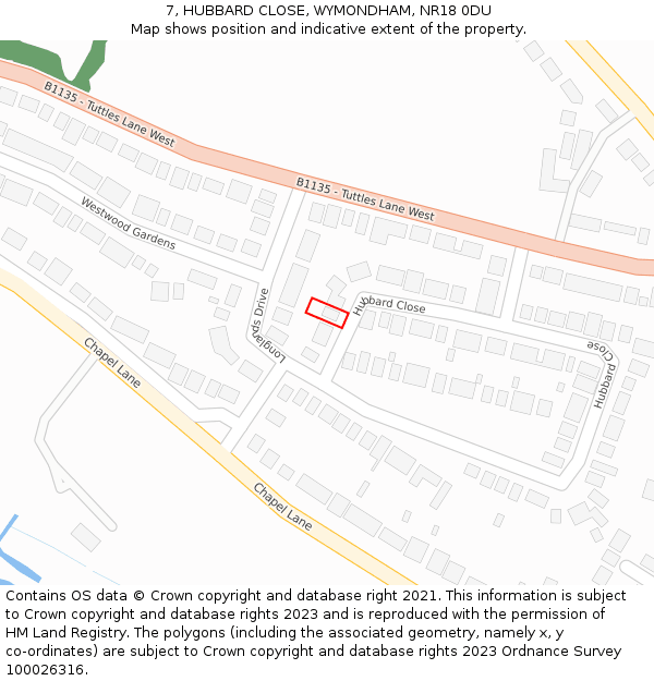 7, HUBBARD CLOSE, WYMONDHAM, NR18 0DU: Location map and indicative extent of plot