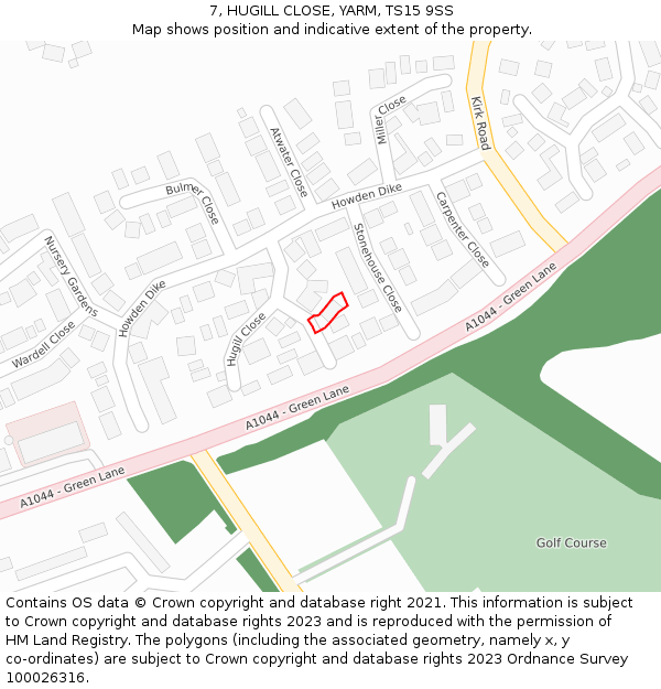 7, HUGILL CLOSE, YARM, TS15 9SS: Location map and indicative extent of plot