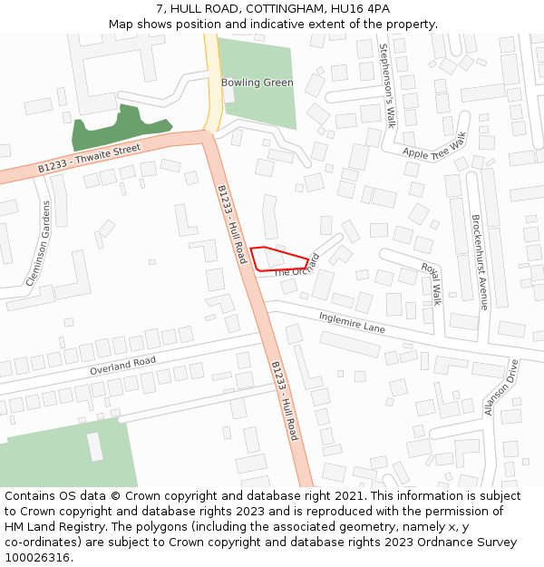 7, HULL ROAD, COTTINGHAM, HU16 4PA: Location map and indicative extent of plot