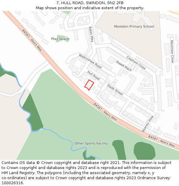 7, HULL ROAD, SWINDON, SN2 2FB: Location map and indicative extent of plot