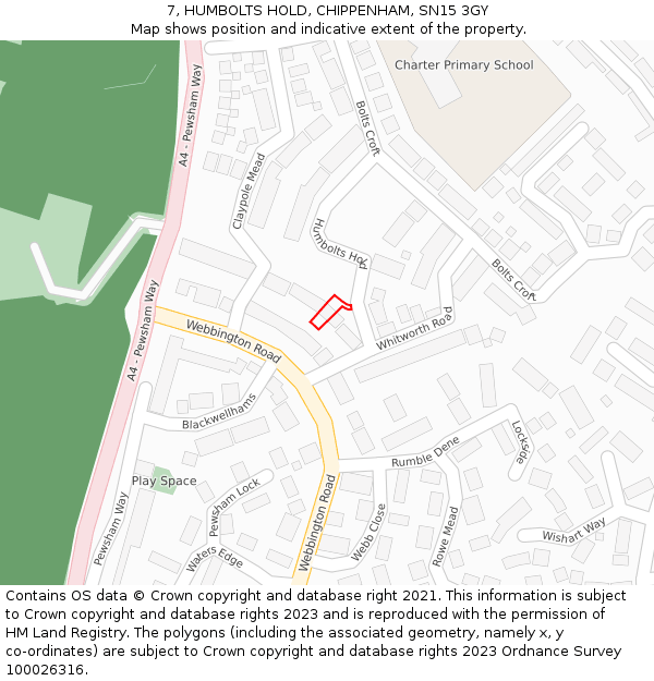 7, HUMBOLTS HOLD, CHIPPENHAM, SN15 3GY: Location map and indicative extent of plot