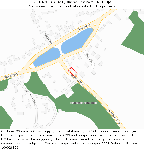 7, HUNSTEAD LANE, BROOKE, NORWICH, NR15 1JP: Location map and indicative extent of plot