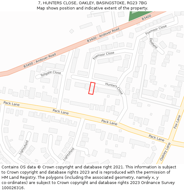7, HUNTERS CLOSE, OAKLEY, BASINGSTOKE, RG23 7BG: Location map and indicative extent of plot