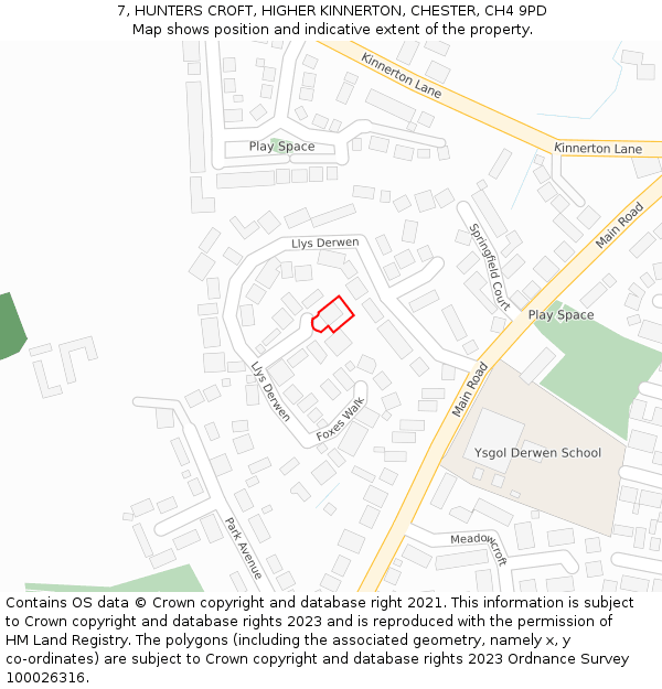 7, HUNTERS CROFT, HIGHER KINNERTON, CHESTER, CH4 9PD: Location map and indicative extent of plot