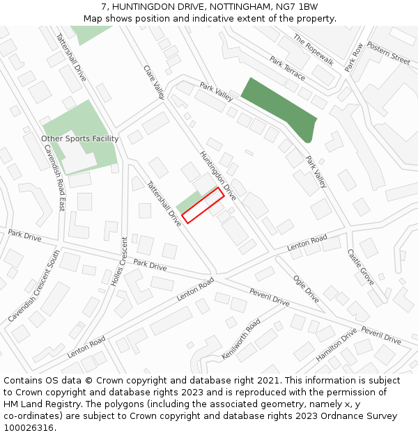 7, HUNTINGDON DRIVE, NOTTINGHAM, NG7 1BW: Location map and indicative extent of plot