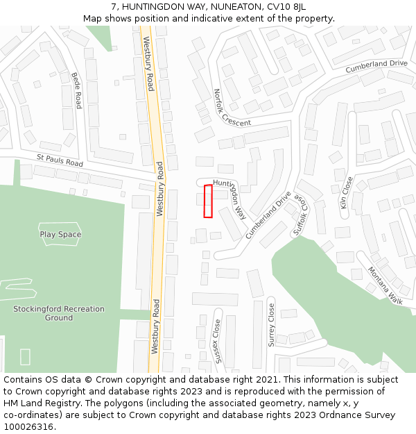 7, HUNTINGDON WAY, NUNEATON, CV10 8JL: Location map and indicative extent of plot