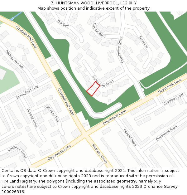 7, HUNTSMAN WOOD, LIVERPOOL, L12 0HY: Location map and indicative extent of plot