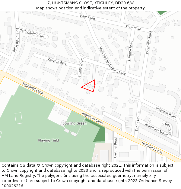 7, HUNTSMANS CLOSE, KEIGHLEY, BD20 6JW: Location map and indicative extent of plot