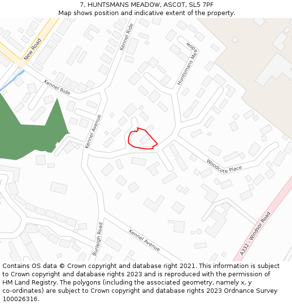 7, HUNTSMANS MEADOW, ASCOT, SL5 7PF: Location map and indicative extent of plot