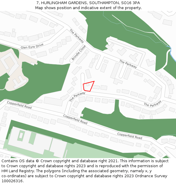 7, HURLINGHAM GARDENS, SOUTHAMPTON, SO16 3PA: Location map and indicative extent of plot