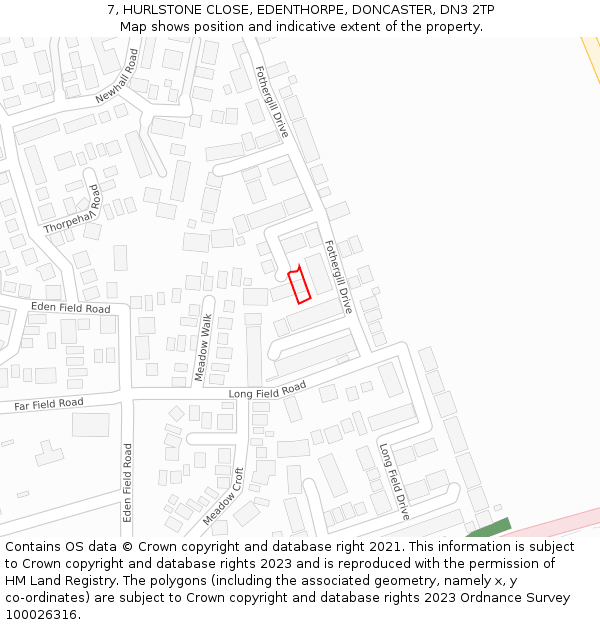7, HURLSTONE CLOSE, EDENTHORPE, DONCASTER, DN3 2TP: Location map and indicative extent of plot