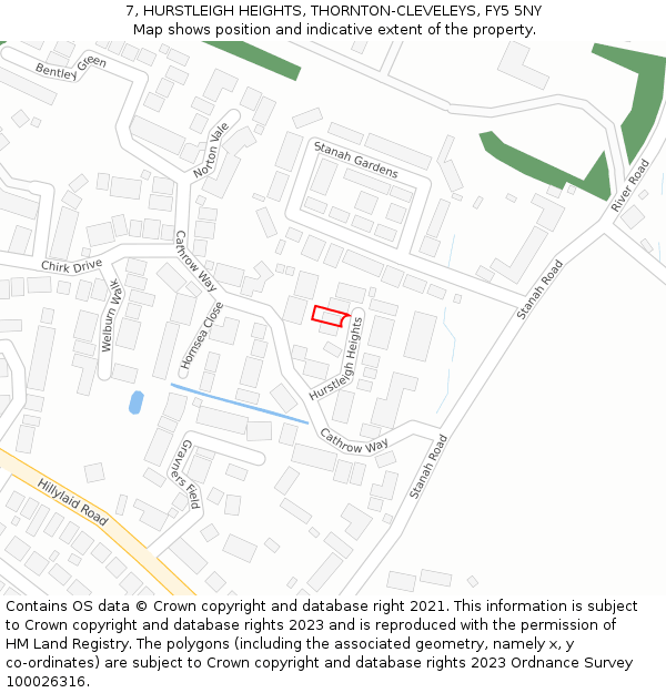 7, HURSTLEIGH HEIGHTS, THORNTON-CLEVELEYS, FY5 5NY: Location map and indicative extent of plot