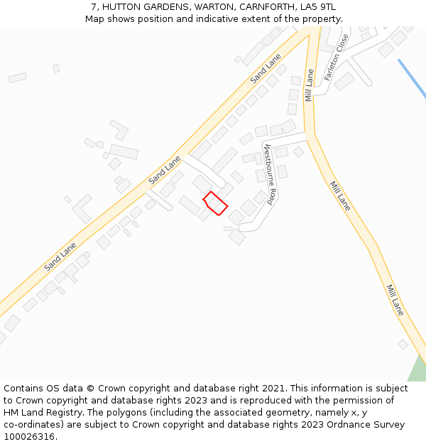 7, HUTTON GARDENS, WARTON, CARNFORTH, LA5 9TL: Location map and indicative extent of plot