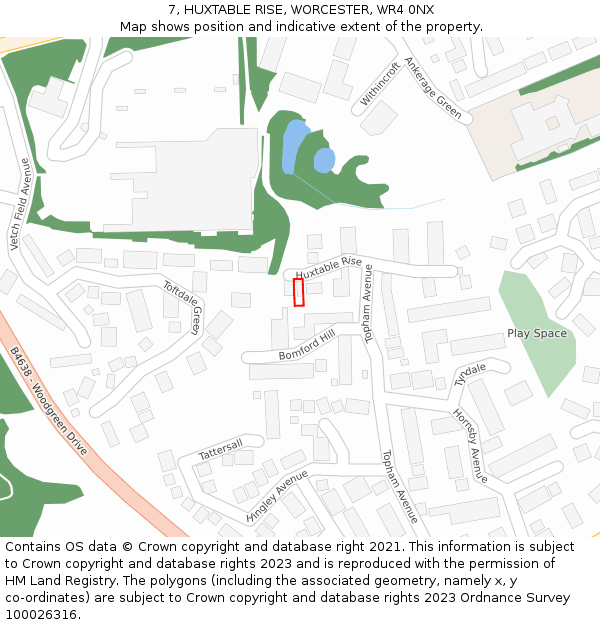 7, HUXTABLE RISE, WORCESTER, WR4 0NX: Location map and indicative extent of plot