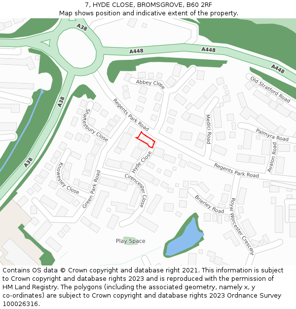 7, HYDE CLOSE, BROMSGROVE, B60 2RF: Location map and indicative extent of plot