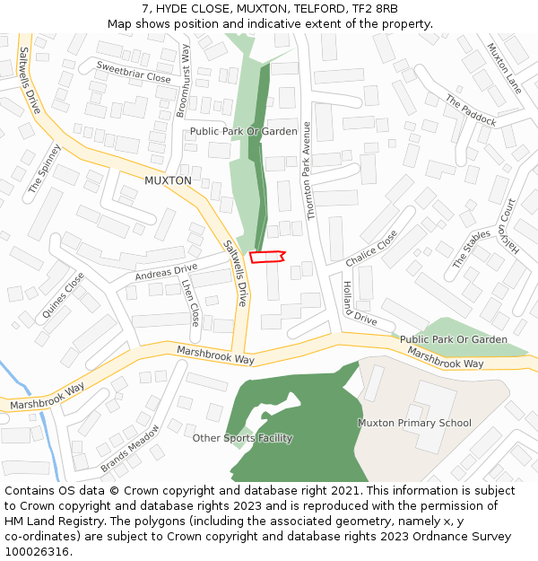 7, HYDE CLOSE, MUXTON, TELFORD, TF2 8RB: Location map and indicative extent of plot